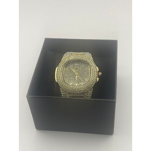 Iced Out Swarovski Crystal Montres Men's Luxury Watch - Picture 7 of 7